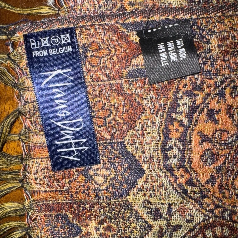Klaus Duffy Pashmina Scarf Brown Earth Tone Floral Fringe 100% Wool 40